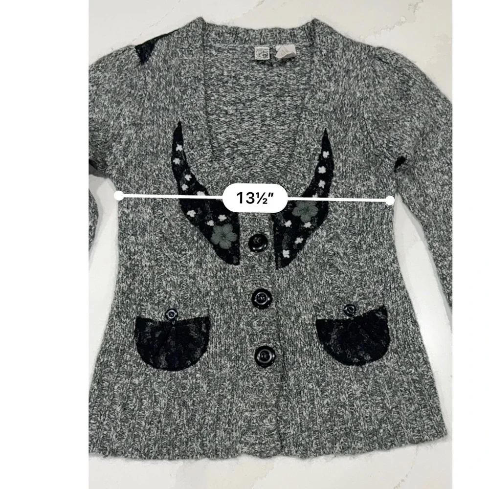 BKE Cardigan Sweater Women Small Gray Wool Blend Lace Floral Button Front V-Neck